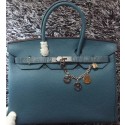 Hermes Birkin 35CM Tote Bag Litchi Leather HB35GL Blue VS04901