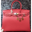 Hermes Birkin 35CM Tote Bag Litchi Leather HB35GL Cherry VS01553