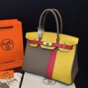 Hermes Birkin 35CM Tote Bag Litchi Leather HB35TT Blue&Grey&Red VS03813