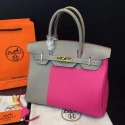 Hermes Birkin 35CM Tote Bag Litchi Leather HB35TT Rose&Grey VS01187