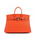 Hermes Birkin 35CM Tote Bag Orange Grainy Leather H-35 Gold VS01858