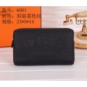 Hermes Grainy Leather Clutch H6001 Black VS09472