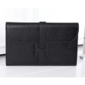 Hermes Jige Clutch Bag Calfskin Leather HQ864 Black VS07330