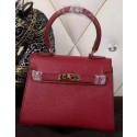 Hermes Kelly 20cm Tote Bag Litchi Leather K20 Burgundy VS07021
