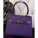 Hermes Kelly 20cm Tote Bag Litchi Leather K20 Violet VS06817