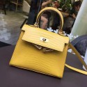 Hermes Kelly 25cm Mini Tote Bag In Yellow Lizard Embossed Calfskin K2025 VS03428