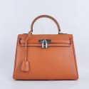 Hermes Kelly 28cm Shoulder Bags Orange Grainy Leather Silver VS07475