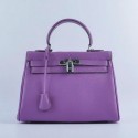 Hermes Kelly 28cm Shoulder Bags Purple Grainy Leather Silver VS07217