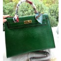 Hermes Kelly 32cm Shoulder Bag Lizard Leather K32LI Green VS05950
