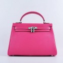 Hermes Kelly 32cm Shoulder Bags Rosy Grainy Leather Silver VS01096