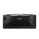 Hermes Kelly Clutch Bag Croco Leather K1002 Black VS09550