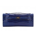 Hermes Kelly Clutch Bag Croco Leather K1002 Blue VS03565