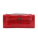 Hermes Kelly Clutch Bag Croco Leather K1002 Red VS02702