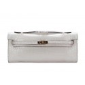 Hermes Kelly Clutch Bag Croco Leather K1002 White VS08932