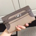 Hermes Kelly Clutch Bag in Swift Leather Light/Dark Grey HK1210 VS06655
