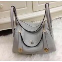 Hermes Lindy 30CM Grey Leather Shoulder Bag HLD30 Gold VS08657