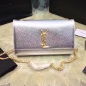 High Imitation Medium Monogram Saint Laurent Tassel Satchel in Silver Metallic Leather 354021 VS01390