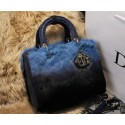 High Quality Dior Small Diorissimo Bag Cony Hair D2016 Blue&Black VS00768