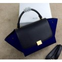 Hot Celine mini Trapeze Bag Suede Leather CL005 Royal&Black VS02083