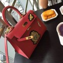 Hot Imitation Hermes Crown Bee Togo Calfskin 22CM Kelly Bag Red K0517 VS01603