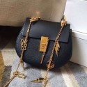 Hot Knockoff Chloe Drew Textured-leather Shoulder Bag Black 290980 VS02128