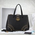 Hot Prada Saffiano Leather Woman Tote Bag LSS 2752 in Black with Gold Hardware VS02216
