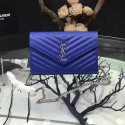 Hot Replica Saint Laurent Blue Grained Matelasse Leather Chain Wallet Y221220 VS07277