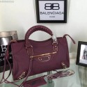 Imitation Balenciaga Goatskin Classic Metallic Edge City Bag B30589 Burgundy VS07735