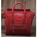 Imitation Celine Luggage Nano Boston Bag Croco Leather 3309 Red VS04988