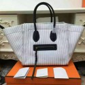 Imitation Celine Medium Luggage Phantom Handbag In White And Navy Textile CT169952 VS09484