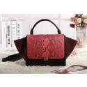 Imitation Celine Trapeze tote Bag 3342 in Red Snakeskin with Black Wine Red Original Leather VS09057