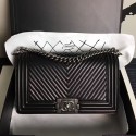 Imitation Chanel Medium Chevron Lambskin Boy Bag Black A13043 VS03203