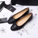 Imitation Chanel Tan Lambskin Ballet Flats Black Cap Toe CH1610 VS00716