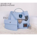 Imitation Christian Dior Badge Leather Tote Bag D0312 SkyBlue VS09233