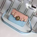 Imitation Gucci Bow Pearl Studs Shoulder Bag Pink and Blue 496325 VS07073