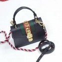 Imitation Gucci Sylvie Leather Mini Bag Black 470270 VS05378