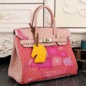 Imitation Hermes Birkin 35CM Tote Bag Painting Leather H35CO Pink VS02921