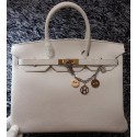 Imitation High Quality Hermes Birkin 35CM Tote Bag Litchi Leather HB35GL White VS05667