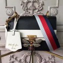 Imitation Luxury Gucci Queen Margaret Leather Shoulder Bag Black and White 476542 VS02331