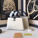Imitation Luxury Louis Vuitton Taurillon Leather Capucines PM White and Black M42237 VS05401