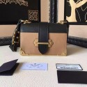 Imitation Prada Cahier Calf Leather Shoulder Bag Brown&Black 1BD045 VS05707