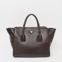 Imitation Prada Glace Calf Twin Pocket Tote Bag BN2619 in Chocolate Original Calfskin Leather XZ VS02162