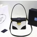 Imitation Prada Original Leather Flap Bag BN2776 White&Black VS05096