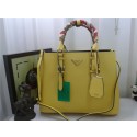Imitation Prada Original Twin Saffiano Leather Cuir Tote BN2820 in Lemon Yellow with Gold Hardware JJ VS08068