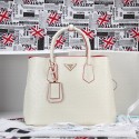 Imitation Prada Twin Ostrich Leather Cuir Large Tote BN2756 in White with Gold Hardware LSS VS04134