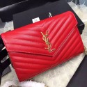 Imitation Saint Laurent Chain Wallet In Red Grain De Poudre Textured Matelasse Leather 377828 VS04783