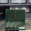 Imitation Yves Saint Laurent Classic Flap Front Bag Tassel Suede Leather Y30340 Green VS08015