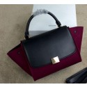 Knockoff Celine mini Trapeze Bag Suede Leather CL005 Burgundy&Black VS06283