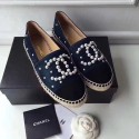 Knockoff Chanel CC Pearl Suede Espadrilles Blue CH0729 VS03689