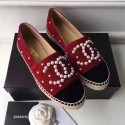 Knockoff Chanel CC Pearl Suede Espadrilles Red CH0729 VS03562